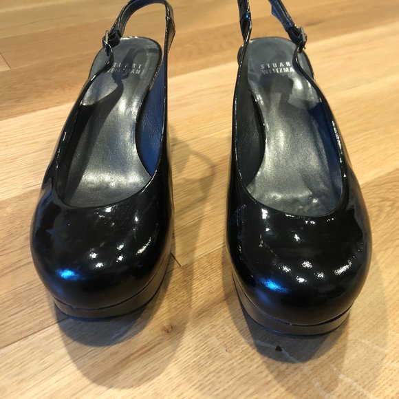 Stuart Weitzman Slingback Pumps - size 5 1/2 - black PATENT leather - Picture 2 of 5